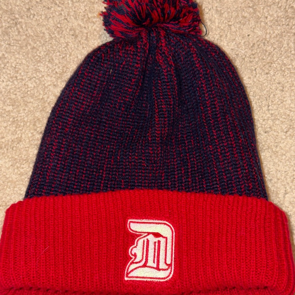 Red and Blue Knit Detroit Beanie with Logo